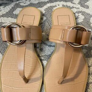 Dolce Vita Leather Buckle Thong Sandals, Color Café, Size 7